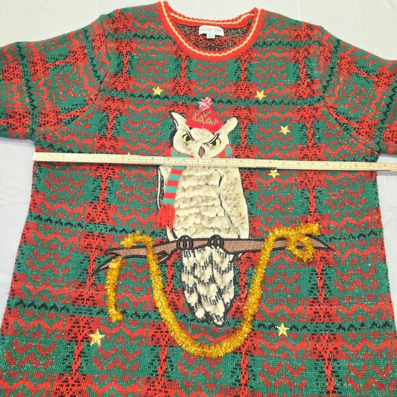 Holiday Hype Mens XXL Christmas Sweater Owl 3D Embroidered Long Sleeve - Picture 9 of 12